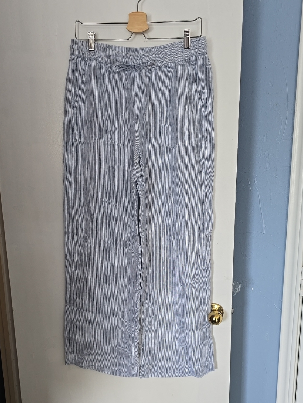 Chico's Elastic Linen Drawstring Wide Leg Pant Blue/White NWT Size S Chico's 0.5